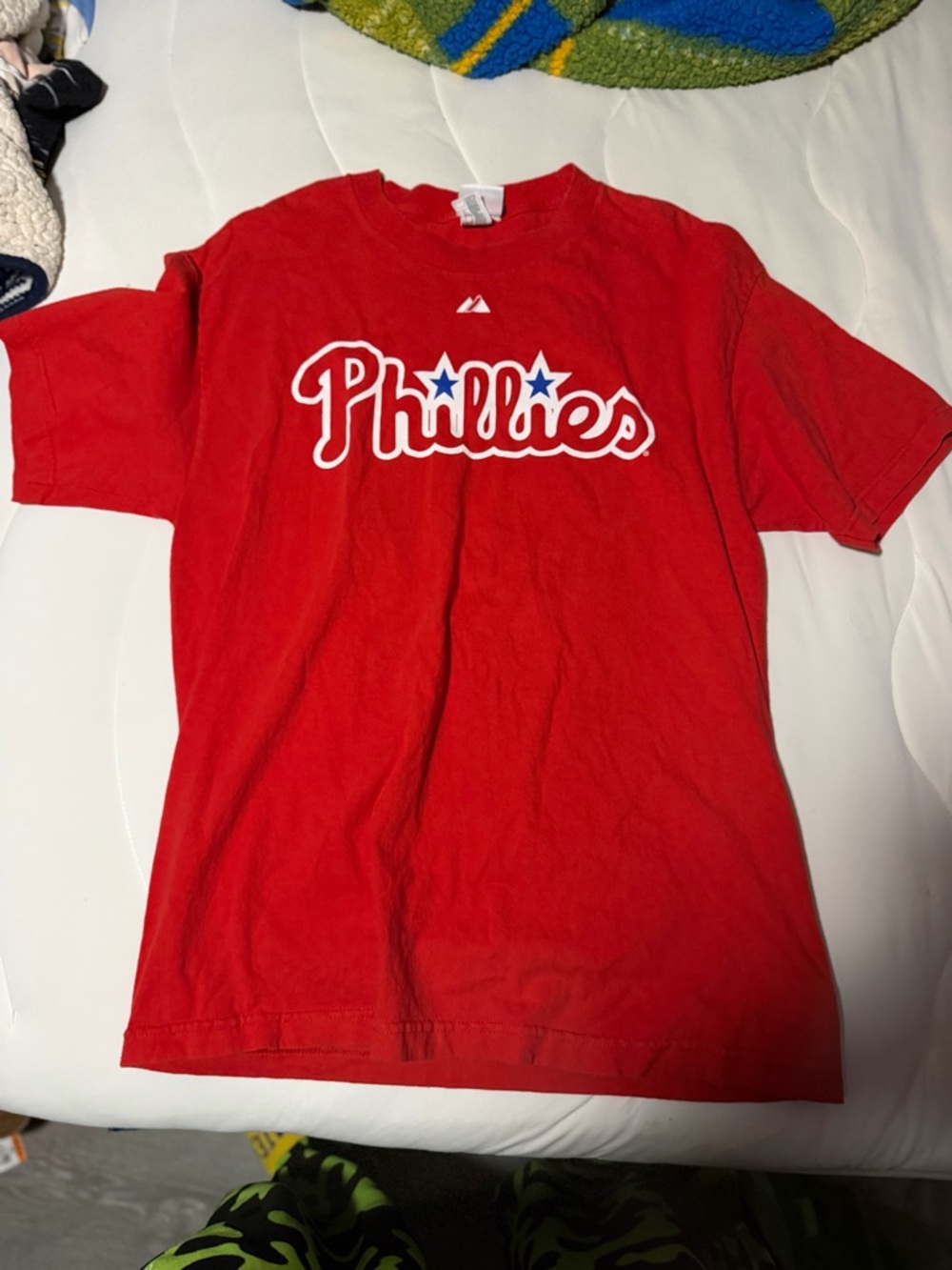 Majestic Roy Halladay Phillies Red Crewneck Tee with Blue & White Logo